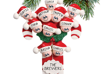 engraved personalized candy cane family of 10 christmas ornament – Christmas ornament, holiday tree decoration or gift