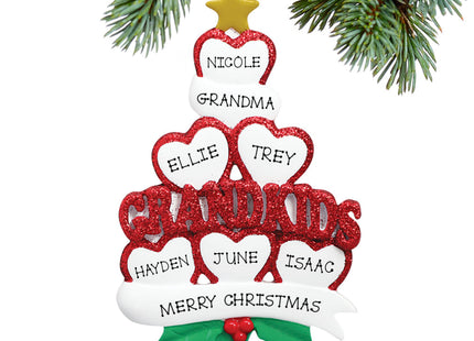 custom personalized grandkids hearts 6 christmas ornament – Christmas ornament, holiday tree decoration or gift