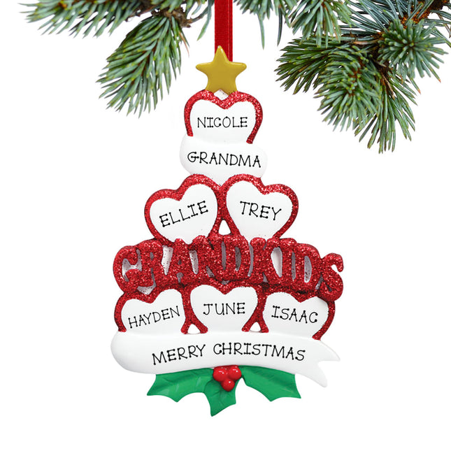 Grandkids Hearts Personalized Ornament 2, 4, 5, 6 or 7 Kids
