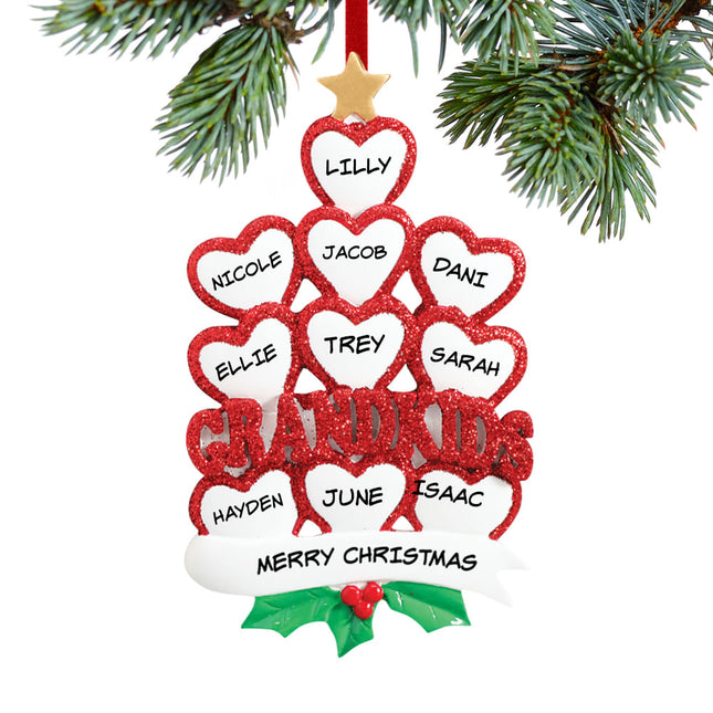 Grandkids Hearts Personalized Ornament 2, 4, 5, 6 or 7 Kids