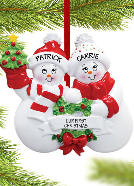 Snowmen with Banner Couple Ornament  by RUDOLPH AND ME Ornament
