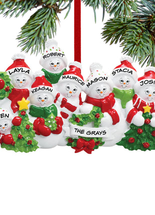 Snowmen with Banner Family of 8 Ornament  by RUDOLPH AND ME Ornament