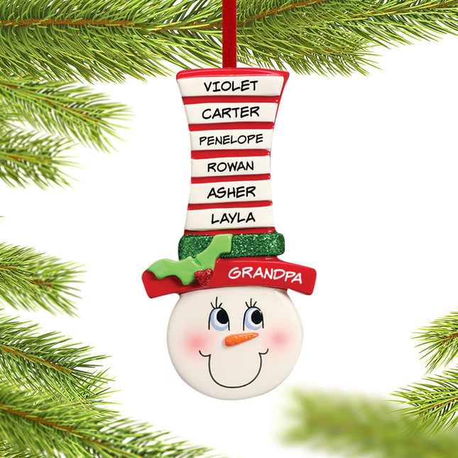 engraved personalized snowman face up to 6 names christmas ornament – Christmas ornament, holiday tree decoration or gift