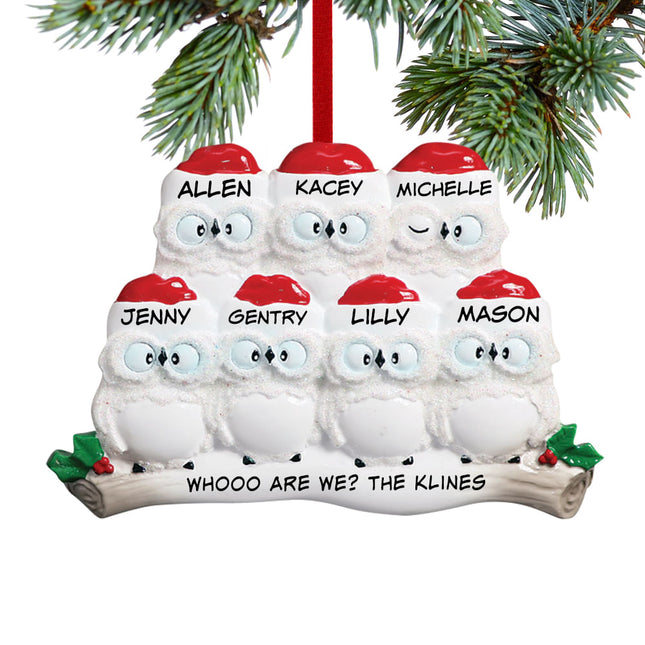 Wise Owl Family Personalized Ornament - 2, 3, 4, 7, 9 Family Members