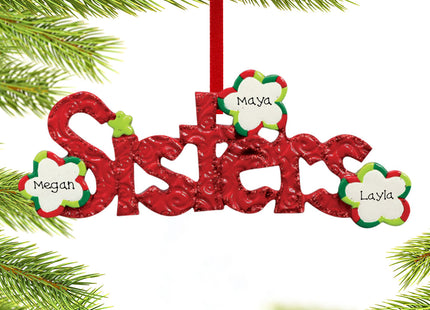 holiday personalized sisters word for 2 or 3 sisters christmas ornament – Christmas ornament, holiday tree decoration or gift