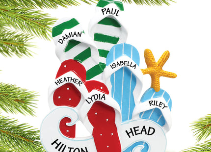 engraved personalized flip flops family of 6 christmas ornament – Christmas ornament, holiday tree decoration or gift