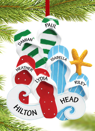 Flip Flops Family of 6 Ornament  by RUDOLPH AND ME Ornament