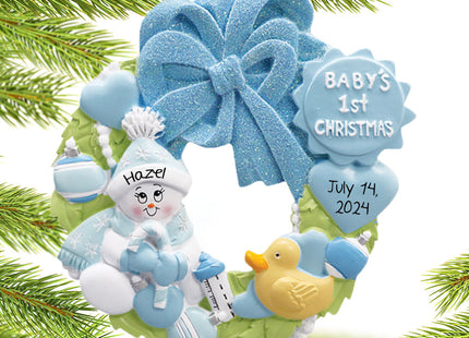 engraved personalized baby wreath boy for baby's first christmas ornament – Christmas ornament, holiday tree decoration or gi