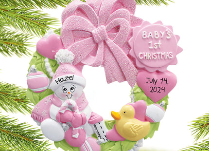 keepsake personalized baby wreath girl for baby's first christmas ornament – Christmas ornament, holiday tree decoration or g