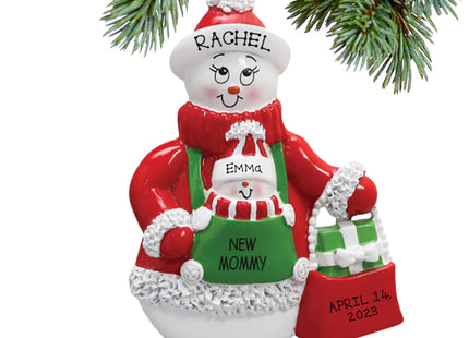 engraved personalized new mommy snowman with baby snowman christmas ornament – Christmas ornament, holiday tree decoration or