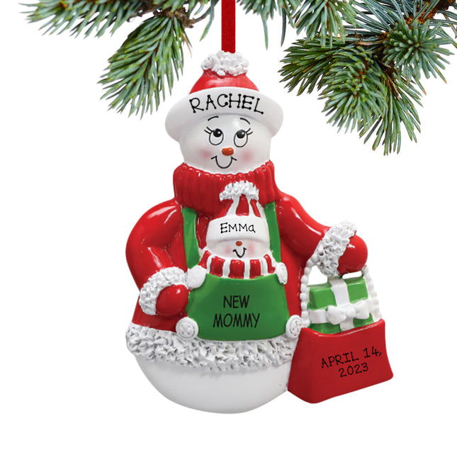 engraved personalized new mommy snowman with baby snowman christmas ornament – Christmas ornament, holiday tree decoration or