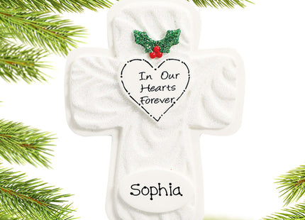 custom personalized in our hearts forever cross christmas ornament – Christmas ornament, holiday tree decoration or gift