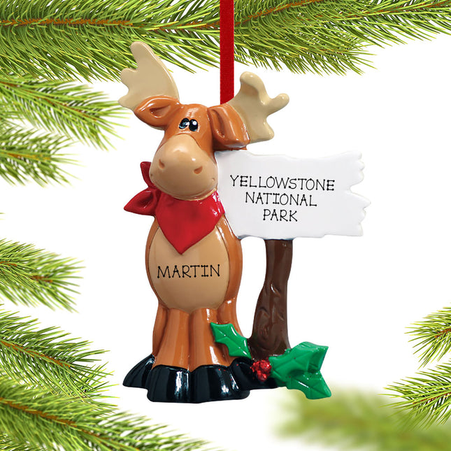 engraved personalized moose standing next to sign christmas ornament – Christmas ornament, holiday tree decoration or gift