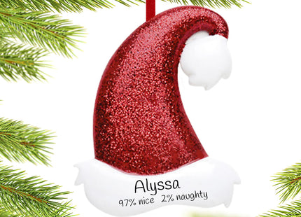 holiday personalized red glitter santa hat christmas ornament – Christmas ornament, holiday tree decoration or gift