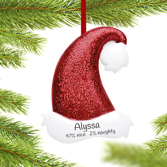 holiday personalized red glitter santa hat christmas ornament – Christmas ornament, holiday tree decoration or gift