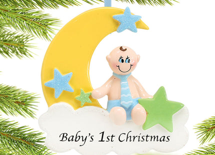 decorative baby's first christmas moon boy christmas ornament – Christmas ornament, holiday tree decoration or gift