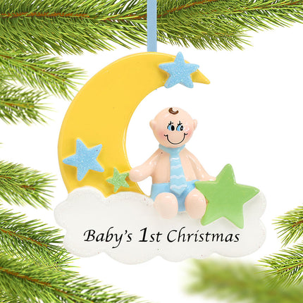 decorative baby's first christmas moon boy christmas ornament – Christmas ornament, holiday tree decoration or gift