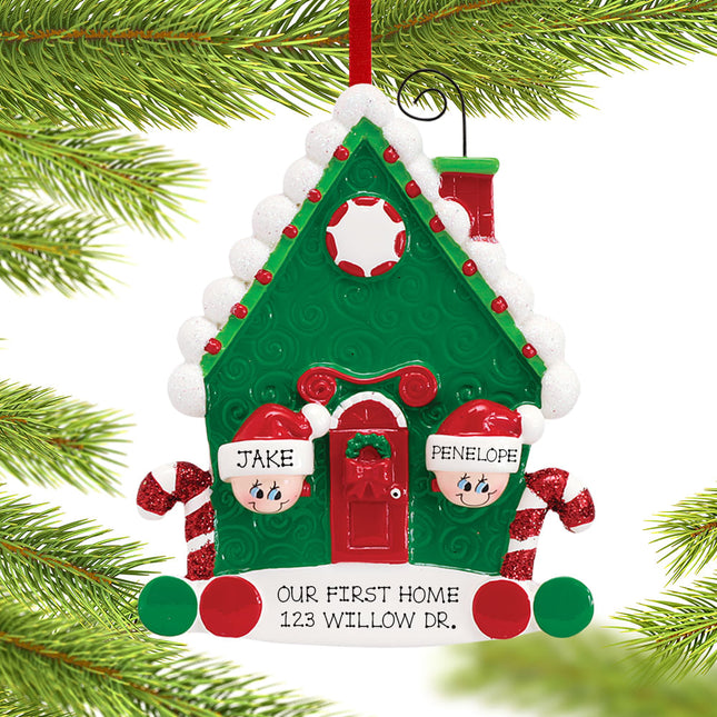 Candy Cane House Personalized Ornament - 2, 4, 7 Family Members
