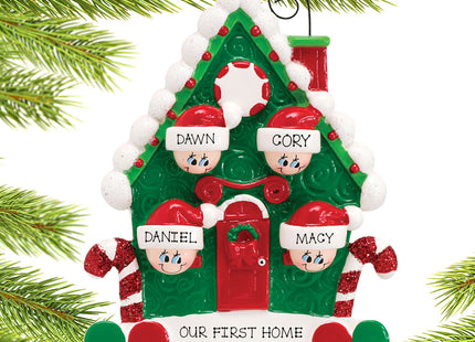 custom personalized candy cane house family of 4 christmas ornament – Christmas ornament, holiday tree decoration or gift