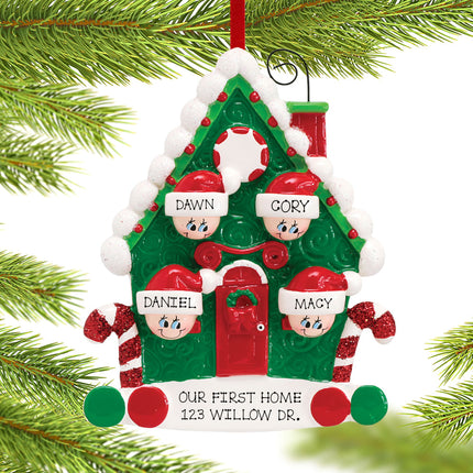 Candy Cane House Personalized Ornament - 2, 4, 7 Family Members