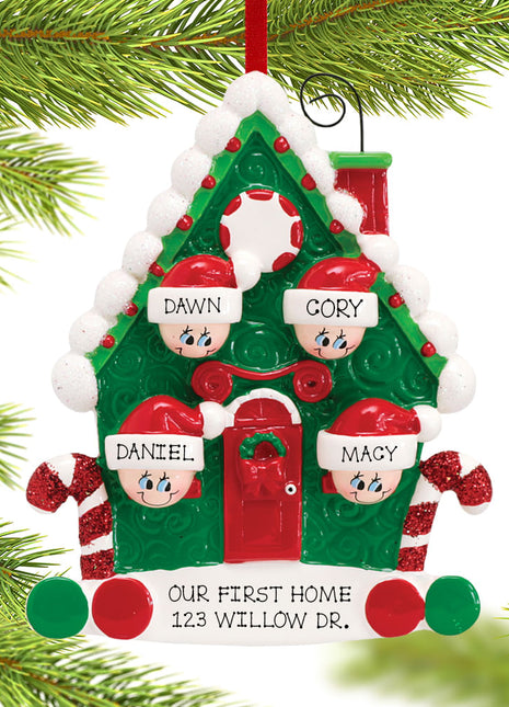 Candy Cane House Family of 4 Ornament  by RUDOLPH AND ME Ornament