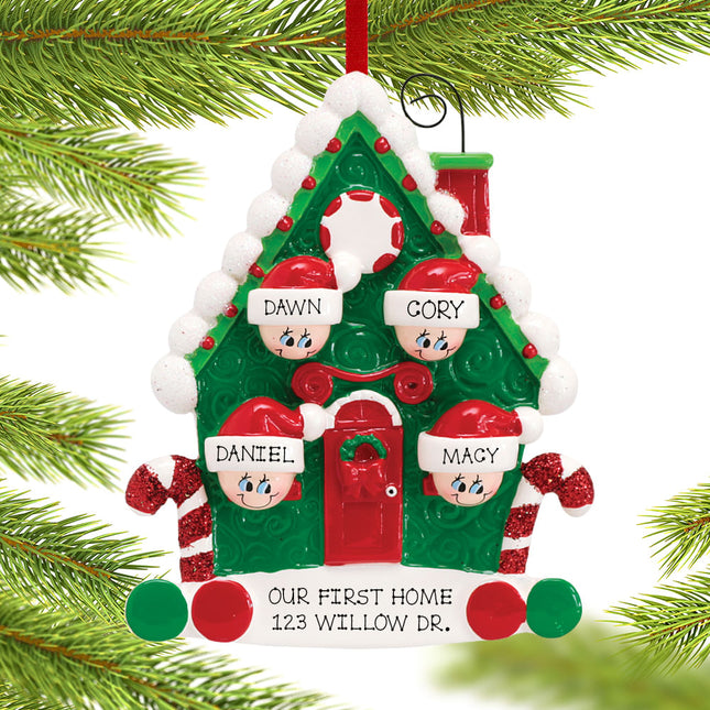 custom personalized candy cane house family of 4 christmas ornament – Christmas ornament, holiday tree decoration or gift