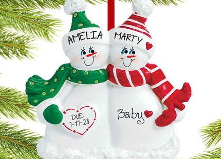 engraved personalized expecting snow couple christmas ornament – Christmas ornament, holiday tree decoration or gift