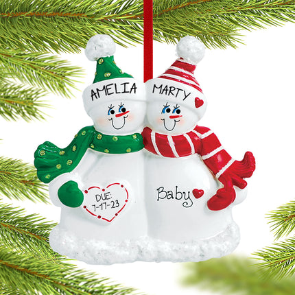 engraved personalized expecting snow couple christmas ornament – Christmas ornament, holiday tree decoration or gift
