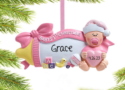 engraved personalized baby's first christmas baby bottle - blue christmas ornament – Christmas ornament, holiday tree decorat