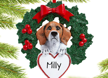 engraved personalized beagle dog with wreath christmas ornament – Christmas ornament, holiday tree decoration or gift