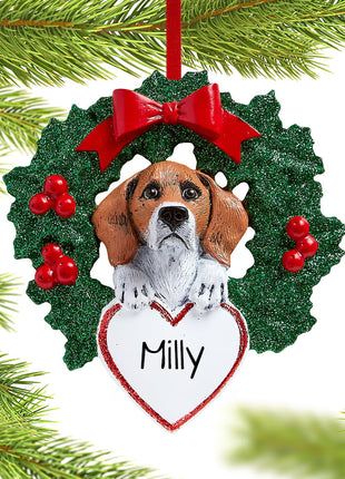 Beagle Dog with Wreath Ornament  by RUDOLPH AND ME Ornament