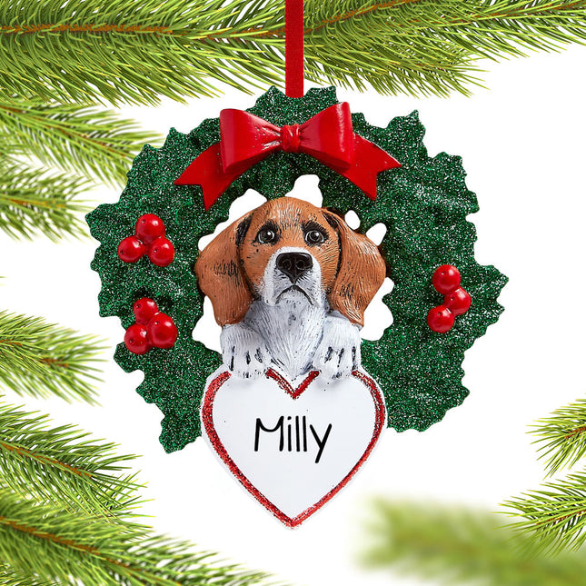 engraved personalized beagle dog with wreath christmas ornament – Christmas ornament, holiday tree decoration or gift