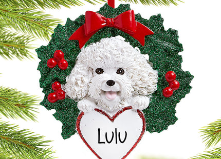 keepsake personalized bichon dog with wreath christmas ornament – Christmas ornament, holiday tree decoration or gift