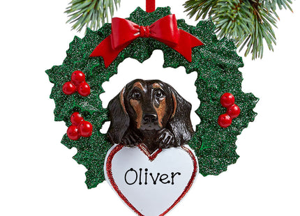 holiday personalized black dachshund dog with wreath christmas ornament – Christmas ornament, holiday tree decoration or gift