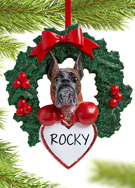 Boxer Dog with Wreath Ornament  by RUDOLPH AND ME Ornament
