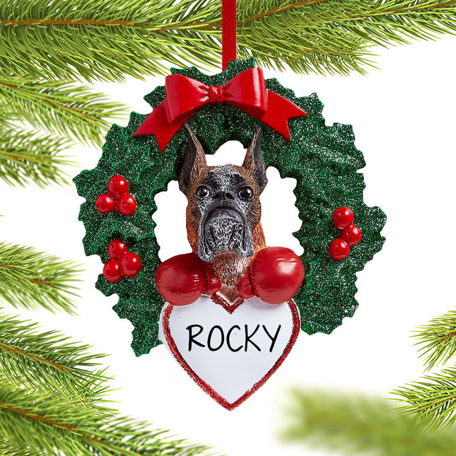 engraved personalized boxer dog with wreath christmas ornament – Christmas ornament, holiday tree decoration or gift
