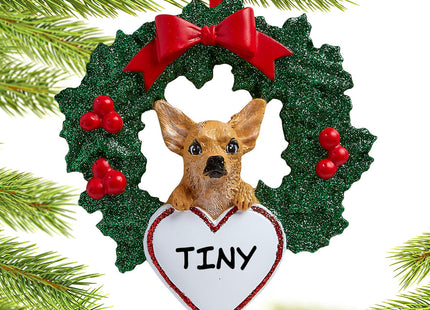 holiday personalized chihuahua dog with wreath christmas ornament – Christmas ornament, holiday tree decoration or gift