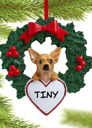 Chihuahua Dog with Wreath Ornament  by RUDOLPH AND ME Ornament