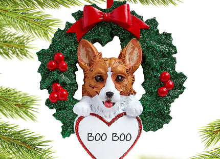 custom personalized corgi dog with wreath christmas ornament – Christmas ornament, holiday tree decoration or gift
