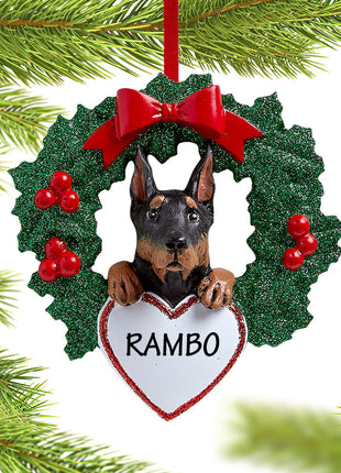 Doberman Pinscher Dog with Wreath Ornament  by RUDOLPH AND ME Ornament