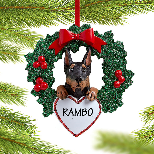 keepsake personalized doberman pinscher dog with wreath christmas ornament – Christmas ornament, holiday tree decoration or g