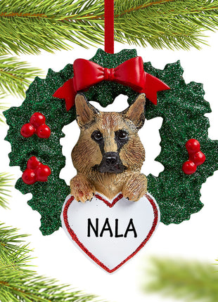 German Shepherd Dog with Wreath Ornament  by RUDOLPH AND ME Ornament