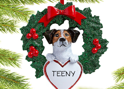 custom personalized jack russell dog with wreath christmas ornament – Christmas ornament, holiday tree decoration or gift