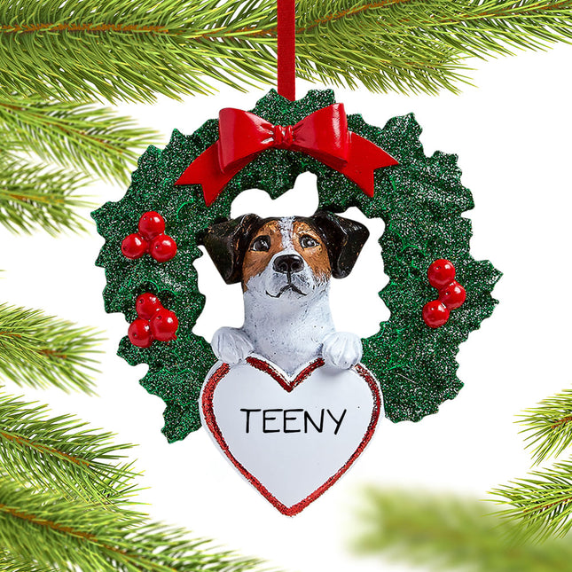 Jack Russell Dog with Wreath Ornament