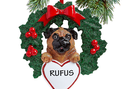 keepsake personalized pug dog with wreath christmas ornament – Christmas ornament, holiday tree decoration or gift
