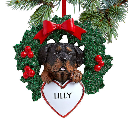 Rottweiler Dog with Wreath Ornament