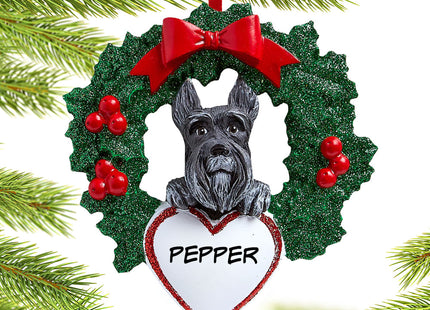 decorative personalized schnauzer dog with wreath christmas ornament – Christmas ornament, holiday tree decoration or gift