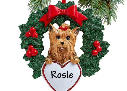 engraved personalized yorkshire terrier dog with wreath christmas ornament – Christmas ornament, holiday tree decoration or g