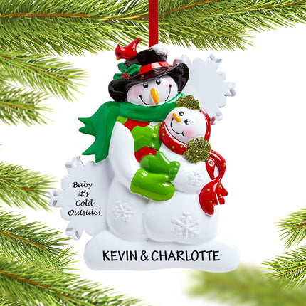 Baby it's Cold Outside Snowman Couple Personalized Ornament