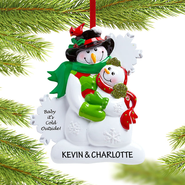 Baby it's Cold Outside Snowman Couple Personalized Ornament